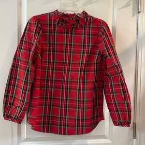 J Crew red plaid long sleeve top like new